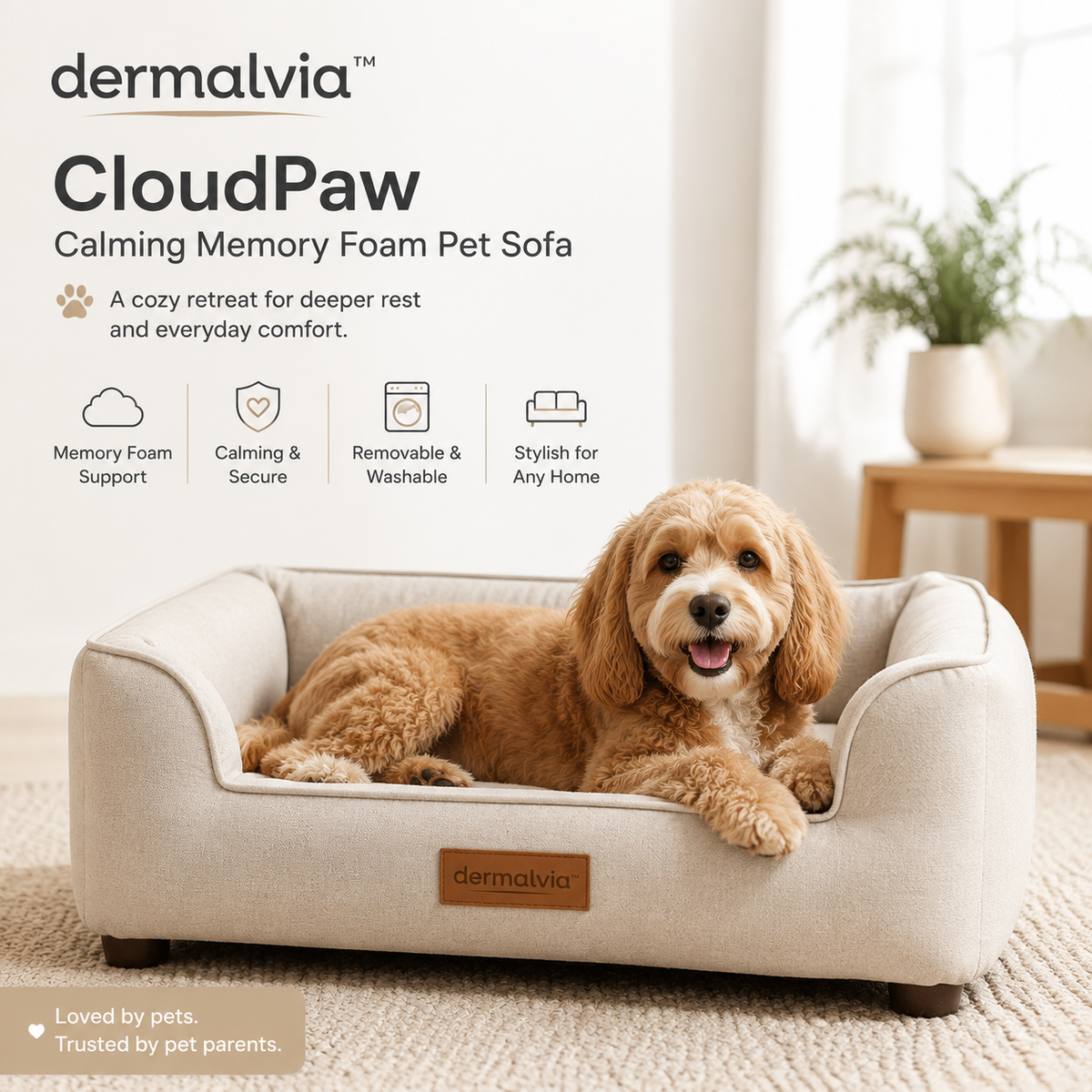 dermalvia™ CloudPaw Calming Memory Foam Pet Sofa Bed