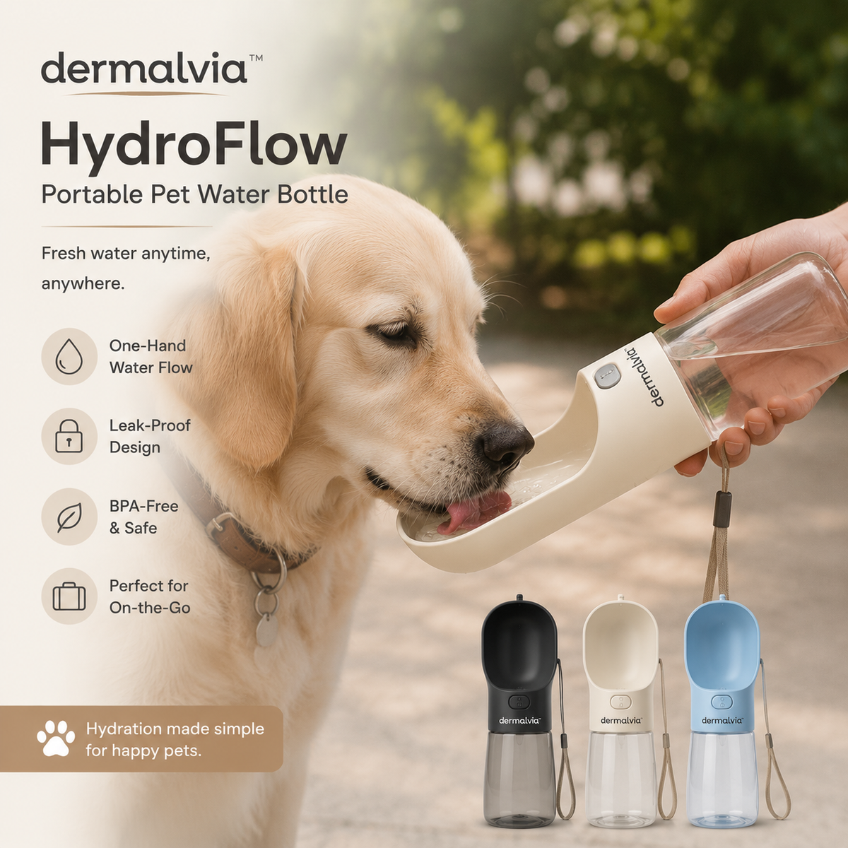 dermalvia™ HydroFlow Portable Pet Water Bottle