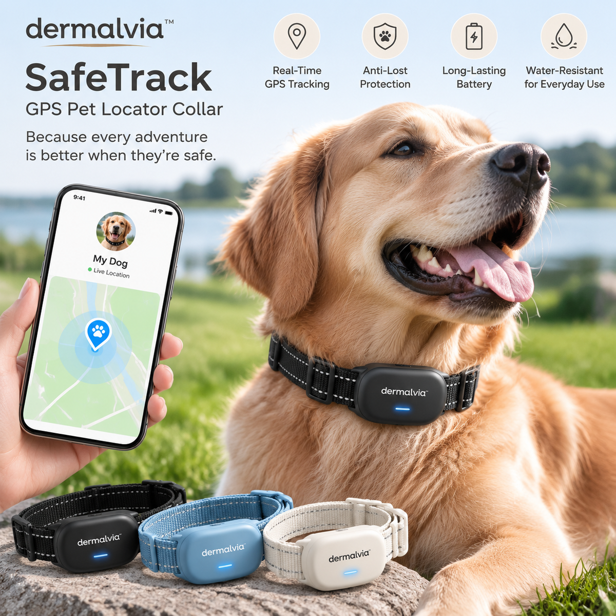 dermalvia™ SafeTrack GPS Pet Locator Collar