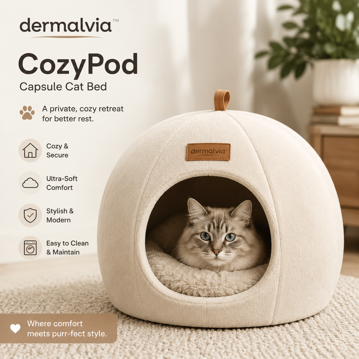 dermalvia™ CozyPod Capsule Cat Bed